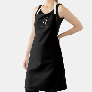 Elegant Monogram Black and White Apron