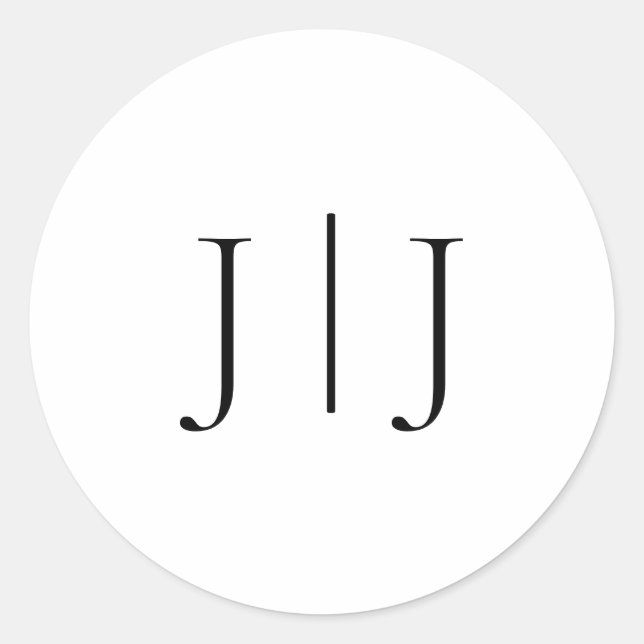 Elegant Monogram Black and White Classic Round Sticker (Front)