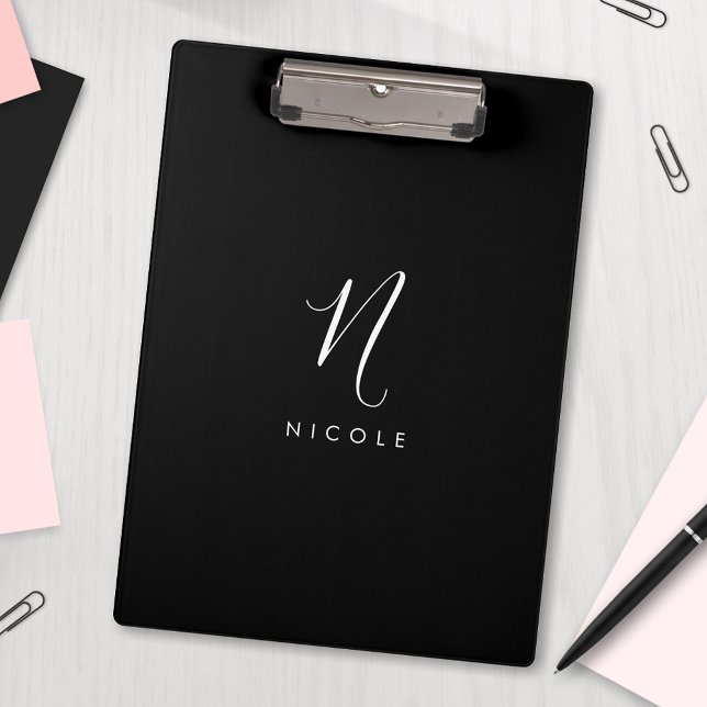Elegant Monogram Black and White Clipboard (Creator Uploaded)
