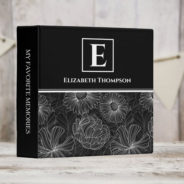 Elegant Monogram Black and White Custom Flower Binder (Creator Uploaded)