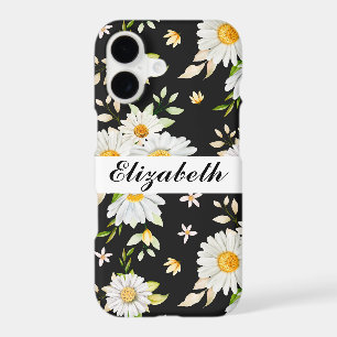 Elegant Monogram Black and White  Daisy Pattern 
