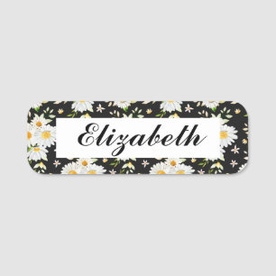 Elegant Monogram Black and White  Daisy Pattern  B Name Tag