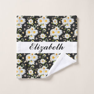 Elegant Monogram Black and White  Daisy Pattern   Wash Cloth
