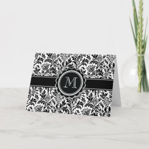 Elegant Monogram Black and White Floral Pattern Note Card