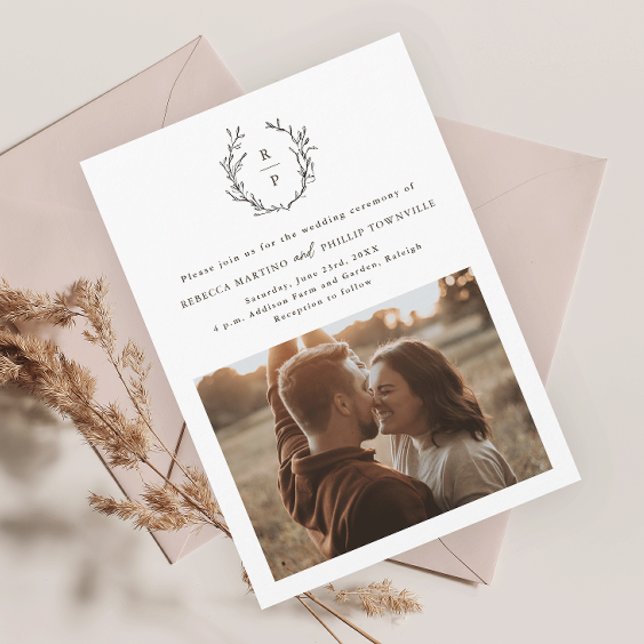 Elegant Monogram Black and White Formal Wedding Invitation (Creator Uploaded)