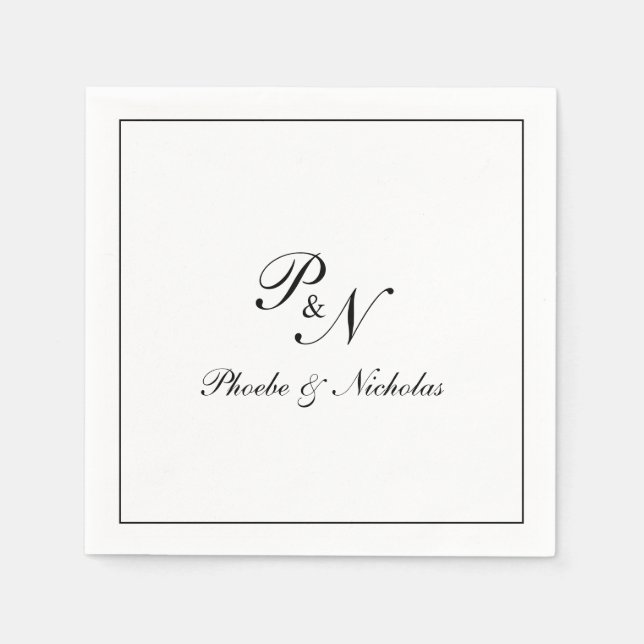 Elegant Monogram Black and White Formal Wedding Napkin (Front)