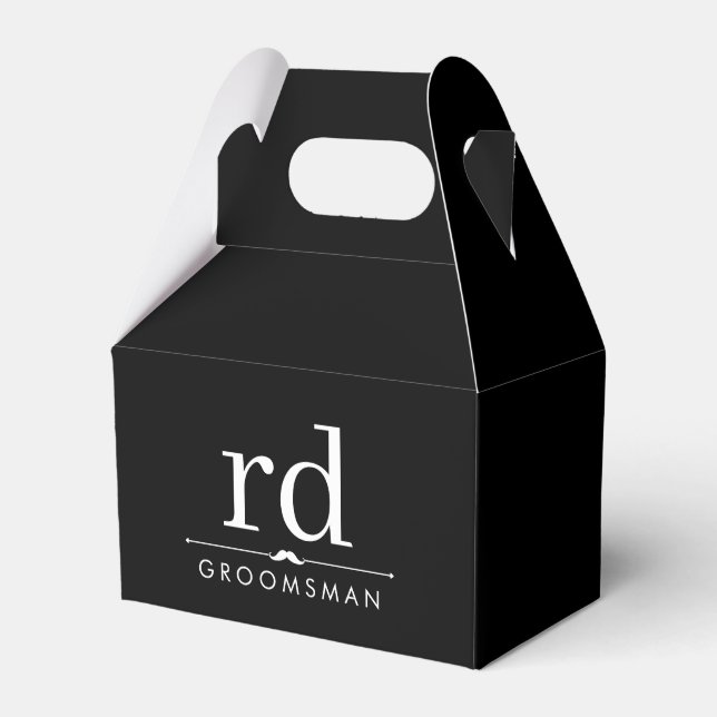 Elegant Monogram Black and White Groomsmen Gift Favor Box (Front Side)