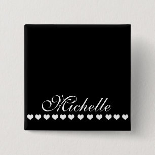 Elegant Monogram Black and White Hearts 2 Inch Square Button