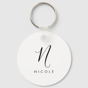 Elegant Monogram Black and White Keychain