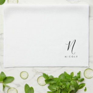 Elegant Monogram Black and White Kitchen Towel