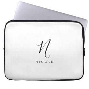 Elegant Monogram Black and White Laptop Sleeve