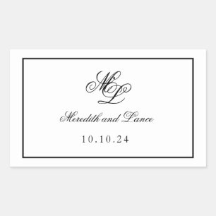 Elegant Monogram Black and White Script Sticker