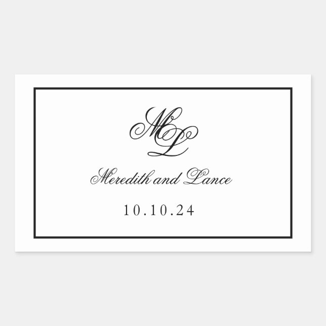 Elegant Monogram Black and White Script Sticker (Front)