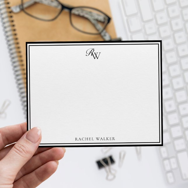 Elegant Monogram  Black and White Two Border Card (Creator Uploaded)