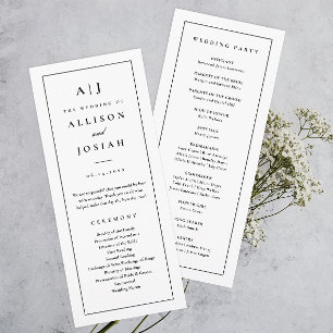Elegant Monogram Black and White Wedding Program