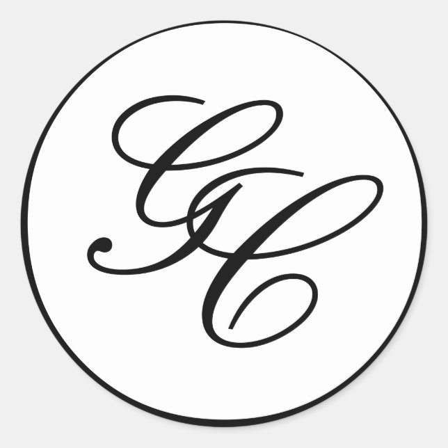Elegant Monogram Black and White Wedding Sticker (Front)