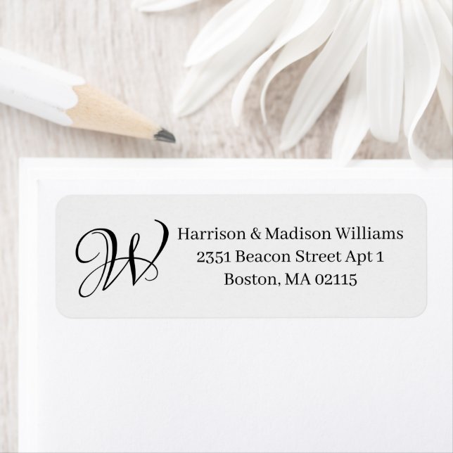 Elegant Monogram black eggshell Return Address (Insitu)