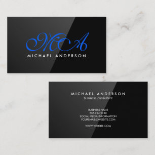 Elegant Monogram   Black Gloss Business Card