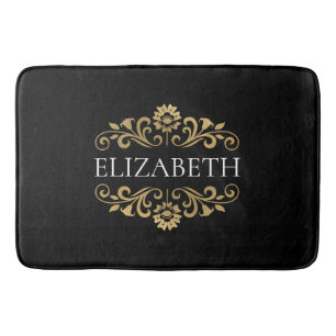 Elegant Monogram Black Gold Bath Mat