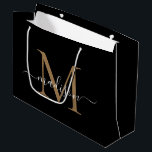 Elegant Monogram Black Gold Elegant Script Name Large Gift Bag<br><div class="desc">Elegant Monogram Black Gold Elegant Script Name Large Gift Bag</div>