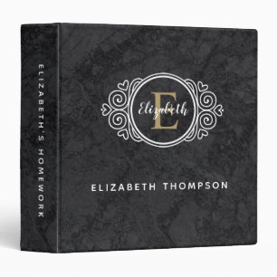 Elegant Monogram Black Gold Marble Homework 3 Ring Binder