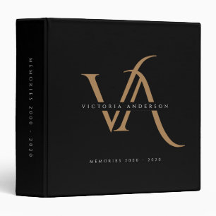Elegant Monogram Black Gold Modern Custom Album Binder