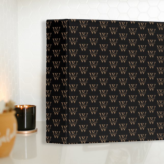 Elegant Monogram Black Gold Name Recipe Binder (Creator Uploaded)