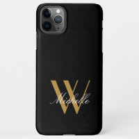 Elegant Monogram Black Gold Name Script