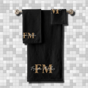Élégant Monogram Black Gold Nom de script