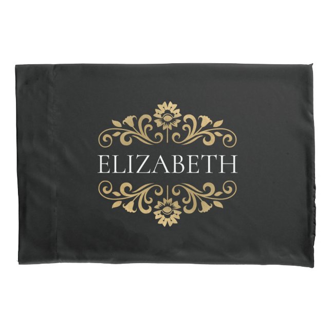 Elegant Monogram Black Gold  Pillowcase (Front)