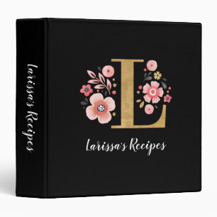 Elegant Monogram Black Gold Script 3 Ring Binder