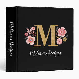 Elegant Monogram Black Gold Script Binder