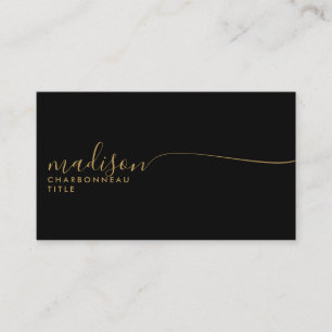 Elegant Monogram Black Gold Script Business Card