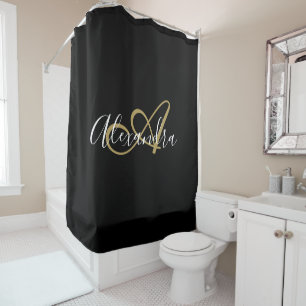 Elegant Monogram Black Gold Script Name 