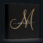 Elegant Monogram Black Gold Script Name  Binder<br><div class="desc">Personalized binder featuring a gold script initial,  and white script name. A trending modern minimalist typography style. Click on "customize further to use our simple design tool to choose a different initial or name font.</div>