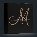 Elegant Monogram Black Gold Script Name  Binder<br><div class="desc">Personalized binder featuring a gold script initial,  and white script name. A trending modern minimalist typography style. Click on "customize further to use our simple design tool to choose a different initial or name font.</div>