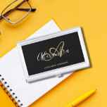 Elegant Monogram Black Gold Script Name Business Card Holder<br><div class="desc">Personalize your beautiful Elegant Monogram Black Gold Script Name Business Card Case! If you need help,  please let us know at belytaliarecipes@gmail.com,  and we will gladly assist you.© Belytalia 2022</div>