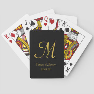 Elegant Monogram Black & Gold Script Name  Playing Cards