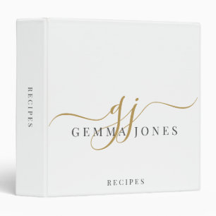 Elegant Monogram Black Gold Script Name Recipe Binder