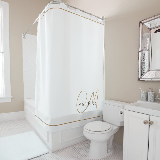 Elegant Monogram Black Gold Script Name White (In Situ)