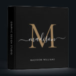 Elegant Monogram Black Gold Script Office School Binder<br><div class="desc">Elegant Monogram Gold Black White Script Name Home Office Professional Work Back to School Recipe 3 ring binder</div>