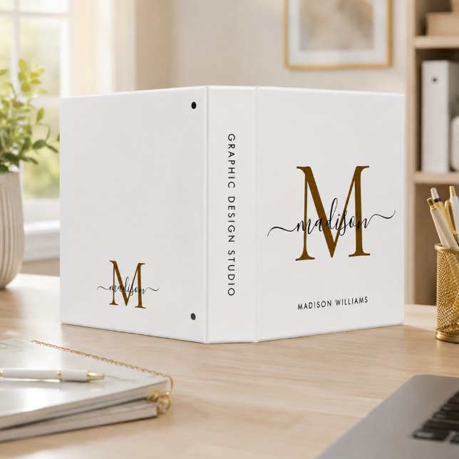 Elegant Monogram Black Gold Script Office School Binder (Elegant Monogram Black Gold Script Office School 3 Ring Binder)