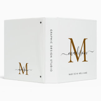 Elegant Monogram Black Gold Script Office School Binder