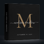 Elegant Monogram Black Gold Script Wedding Album Binder<br><div class="desc">Elegant Monogram Gold Black White Script Name Wedding Memories Photo Album Story 3 ring binder</div>