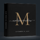 Elegant Monogram Black Gold Script Wedding Album Binder<br><div class="desc">Elegant Monogram Gold Black White Script Name Wedding Memories Photo Album Story 3 ring binder</div>