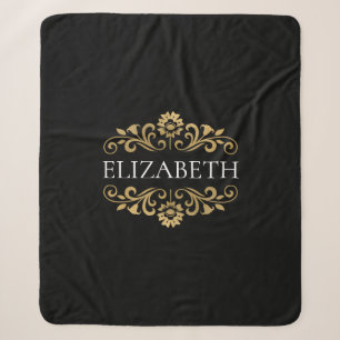 Elegant Monogram Black Gold Sherpa Blanket
