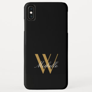 Elegant Monogram Black Gold Simple Name Script iPhone XS Max Case