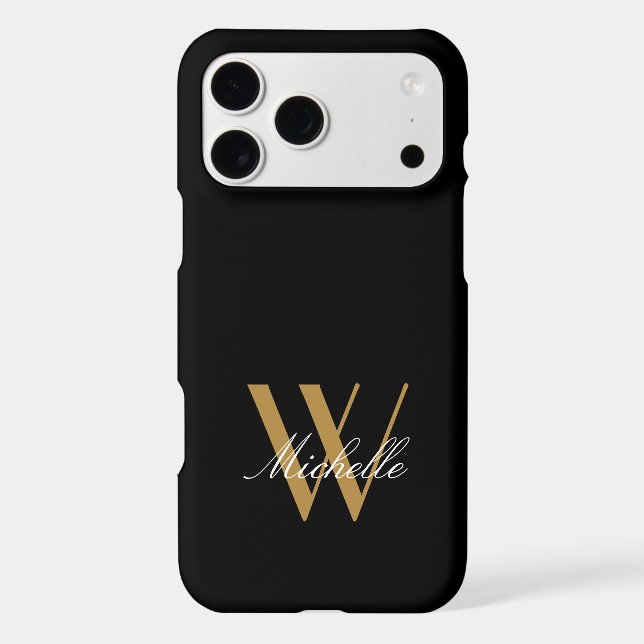 Élégant Monogram Black Gold Simple Nom Script (Verso)