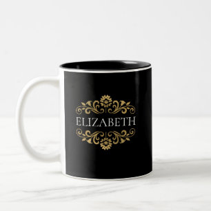 Elegant Monogram Black Gold Two-Tone Coffee Mug