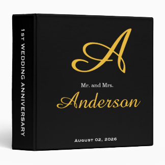 Elegant Monogram Black Gold Wedding Anniversary Binder